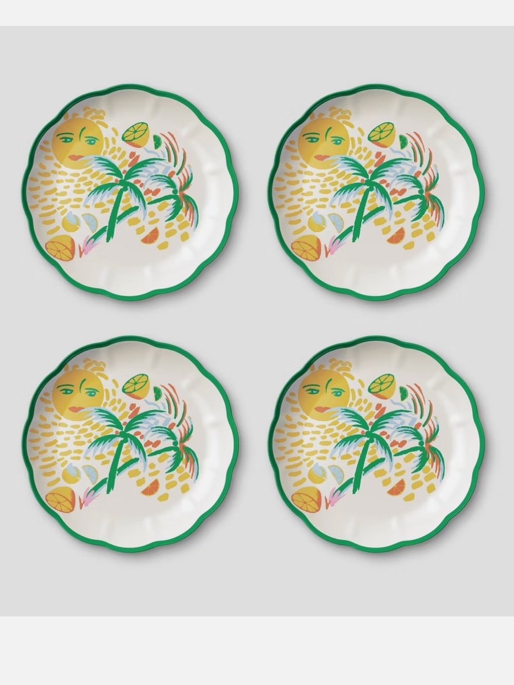 Roller Rabbit  4 pc Vacation Melamine Salad 9 in. Plates Yellow/Green NWT